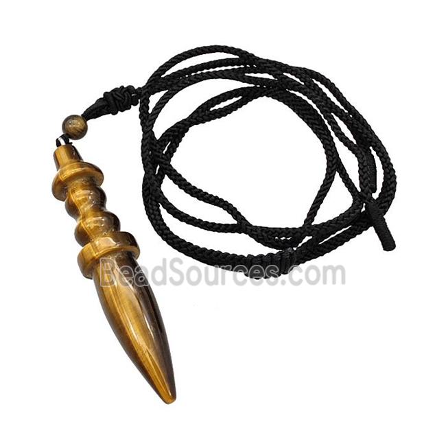 Tiger Eye Stone Pendulum Necklace Black Nylon Rope