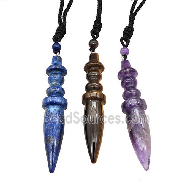 Natural Gemstone Pendulum Necklace Black Nylon Rope Mixed