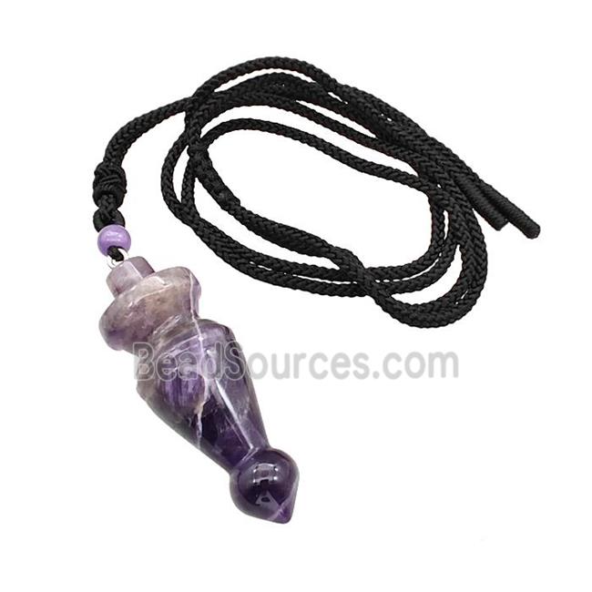 Purple Amethyst Pendulum Necklace Black Nylon Rope