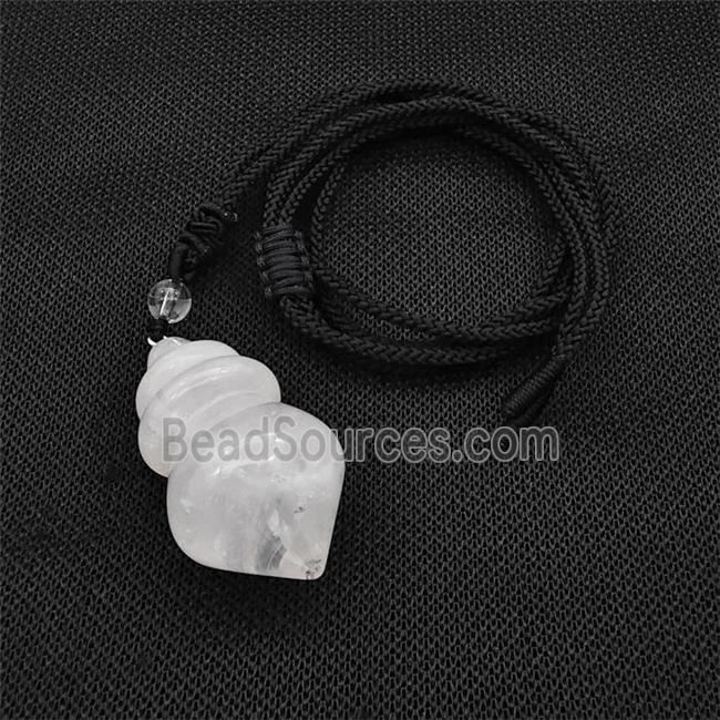 Clear Quartz Dowsing Pendulum Necklace Black Nylon Rope