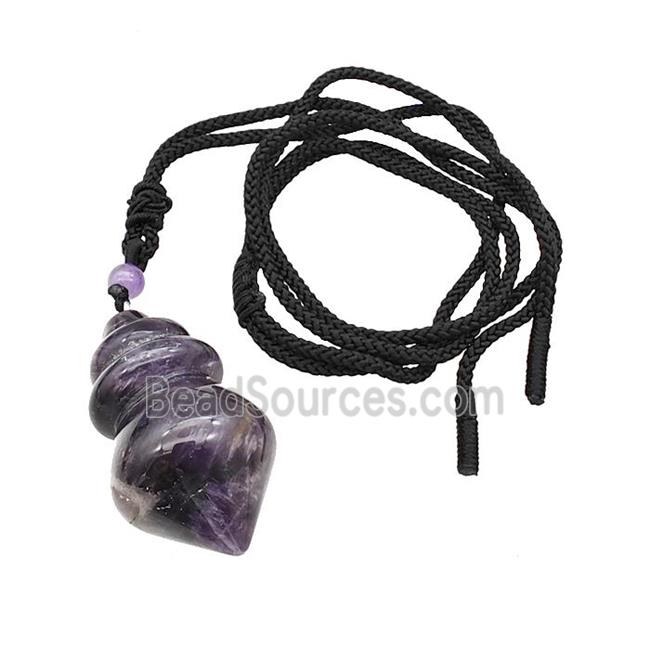 Purple Amethyst Dowsing Pendulum Necklace Black Nylon Rope