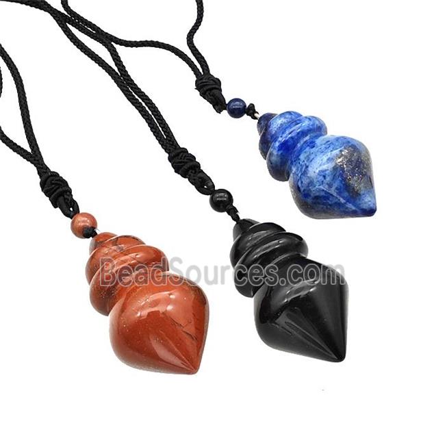 Natural Gemstone Dowsing Pendulum Necklace Black Nylon Rope Mixed