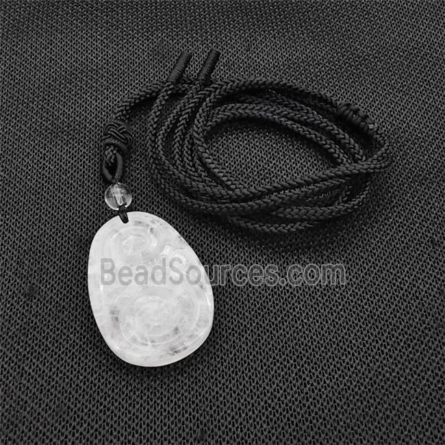 Natural Clear Quartz Spiral Necklace Flat Teardrop Black Nylon Rope