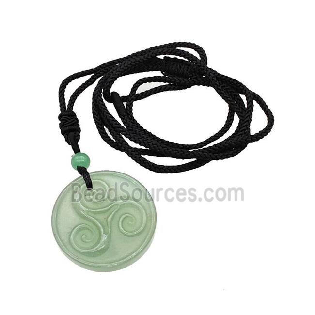 Natural Green Aventurine Triskelion Necklace Circle Black Nylon Rope