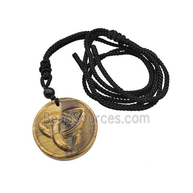 Natural Tiger Eye Stone Trinity Necklace Circle Black Nylon Cord Rope