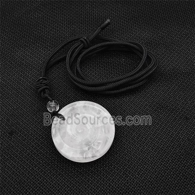 Natural Clear Quartz Spiral Necklace Circle Black Nylon Rope