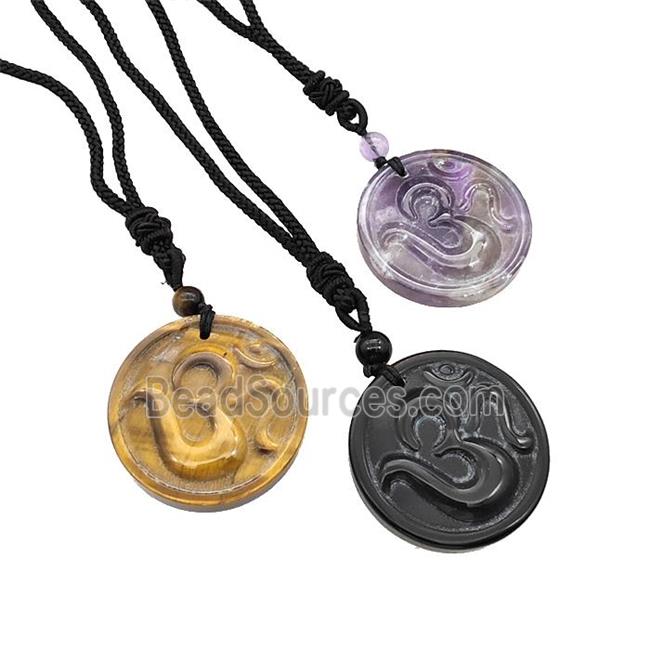 Natural Gemstone Hinduism Necklace Circle Black Nylon Cord Rope Mixed