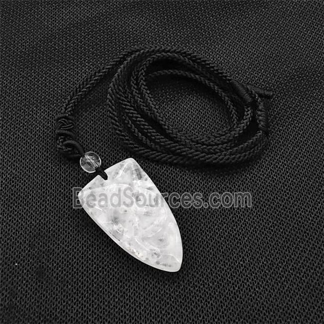 Natural Clear Quartz Viking Arrowhead Necklace Circle Black Nylon Rope