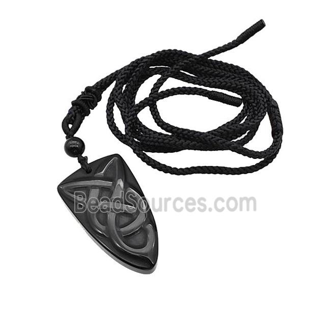 Natural Black Obsidian Viking Arrowhead Necklace Circle Black Nylon Rope