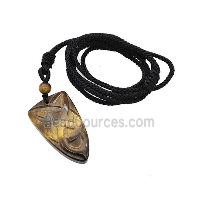 Natural Tiger Eye Stone Viking Arrowhead Necklace Circle Black Nylon Rope