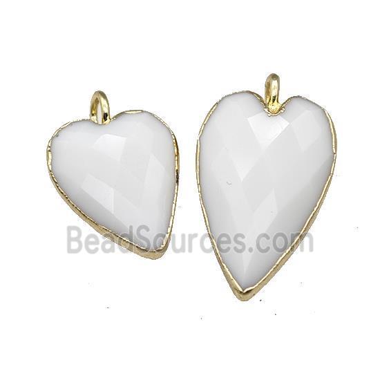 White Jade Heart Pendant Faceted Gold Plated