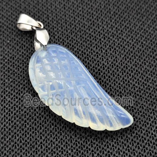 White Opalite Angel Wings Pendant Carved