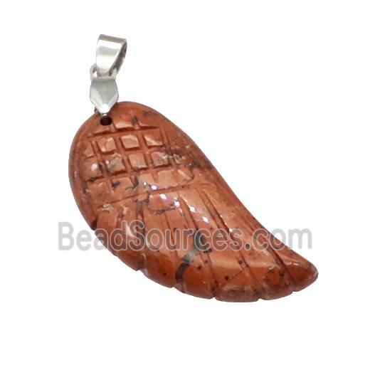 Natural Red Jasper Angel Wings Pendant Carved