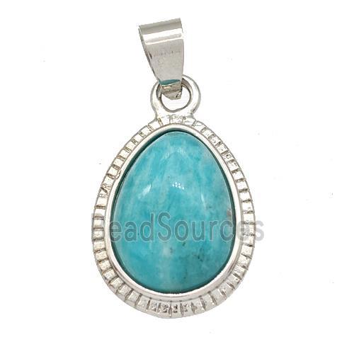 Naturel Green Amazonite Teardrop Pendant Platinum Plated