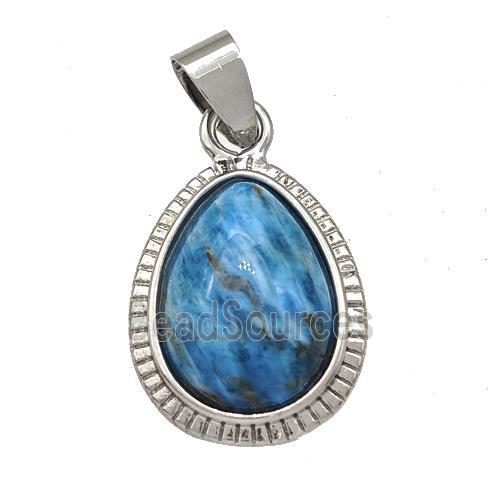 Naturel Blue Apatite Teardrop Pendant Platinum Plated