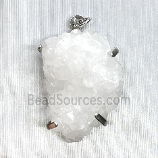 Naturel Quartz Druzy Pendant Freeform Platinum Plated