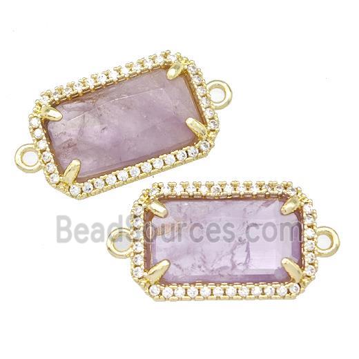 Natural Purple Amethyst Rectangle Connector Copper Pave Zircon Gold Plated