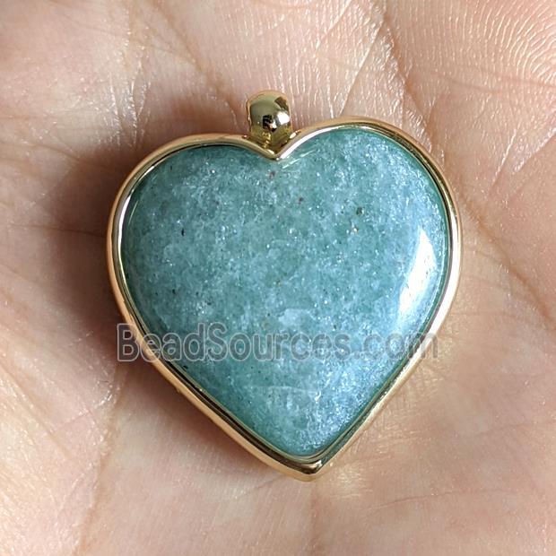 Natural Green Quartz Heart Pendant Gold Plated