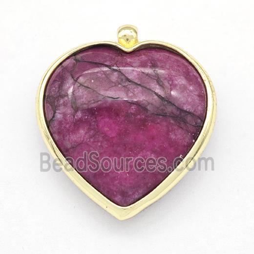 Peace Jasper Heart Pendant Fuchsia Dye Gold Plated