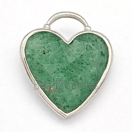 Green Strawberry Quartz Heart Pendant Faceted Platinum Plated