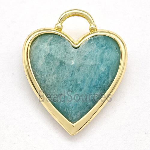 Natural Green Amazonite Heart Pendant Faceted Gold Plated