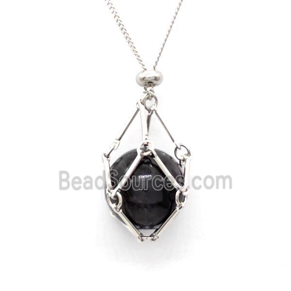 Black Onyx Agate Necklace Platinum Plated