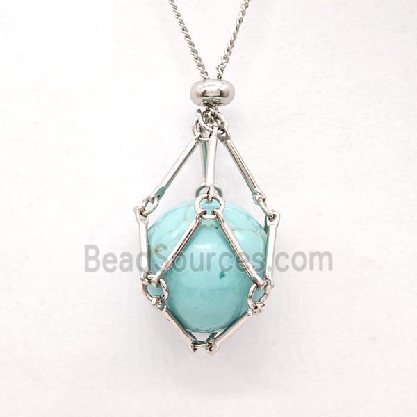 Teal Magnesite Turquoise Necklace Platinum Plated