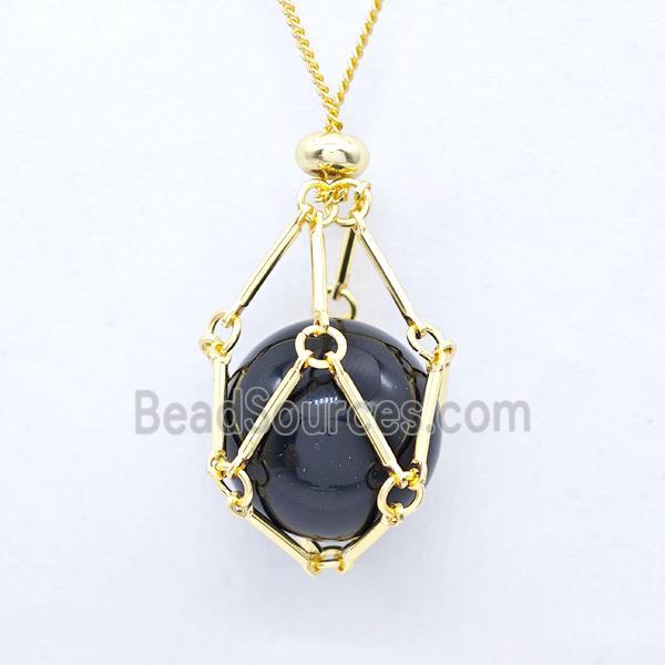 Black Onyx Agate Necklace Gold Plated