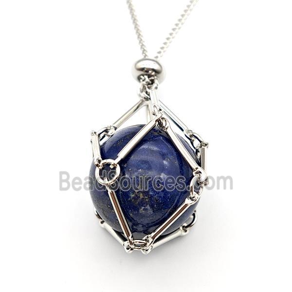 Natural Blue Lapis Lazuli Necklace Platinum Plated