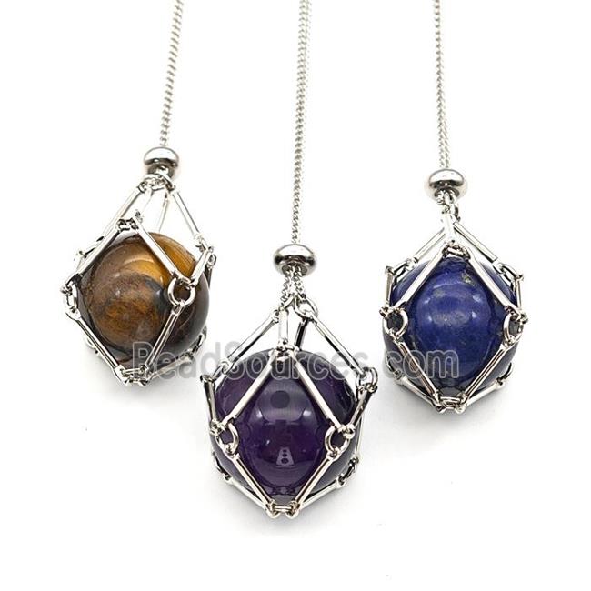 Mixed Gemstone Necklace Platinum Plated