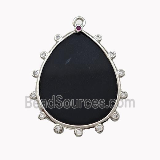 Natural Black Onyx Agate Teardrop Pendant