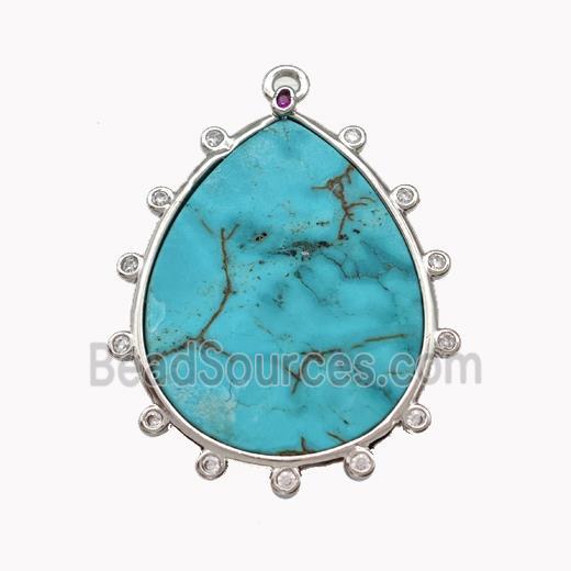 Natural Howlite Turuqoise Teardrop Pendant Teal Dye