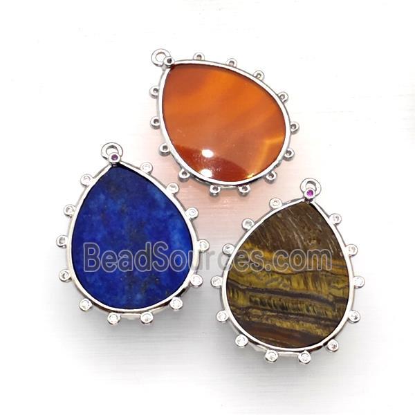 Mix Gemstone Teardrop Pendant Flat