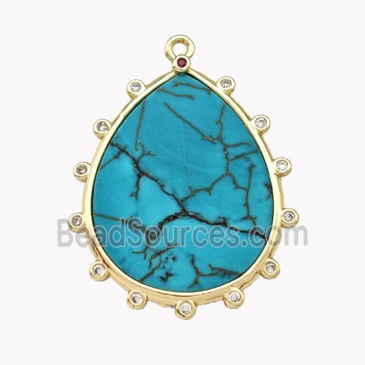 Natural Howlite Turquoise Teardrop Pendant Teal Dye