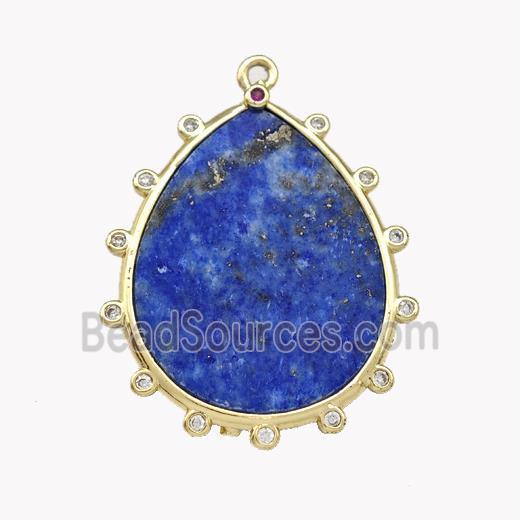 Natural Lapis Lazuli Teardrop Pendant Blue Flat