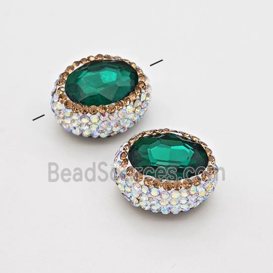 Chinese Crystal Glass Oval Beads Pave Rhinestone Green Barrel