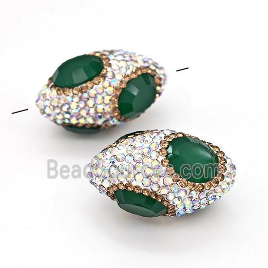 Clay Rice Beads Pave White Rhinestone Green Jadeite Glass