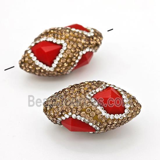 Clay Rice Beads Pave Yellow Rhinestone Red Jadeite Glass