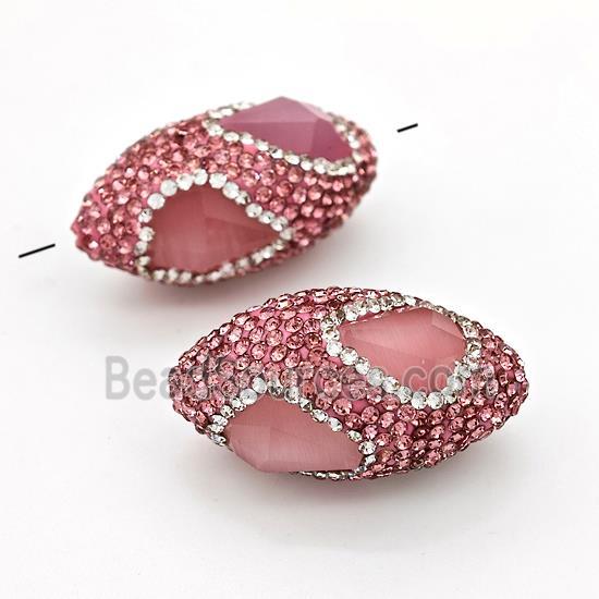 Clay Rice Beads Pave Pink Rhinestone Jadeite Glass