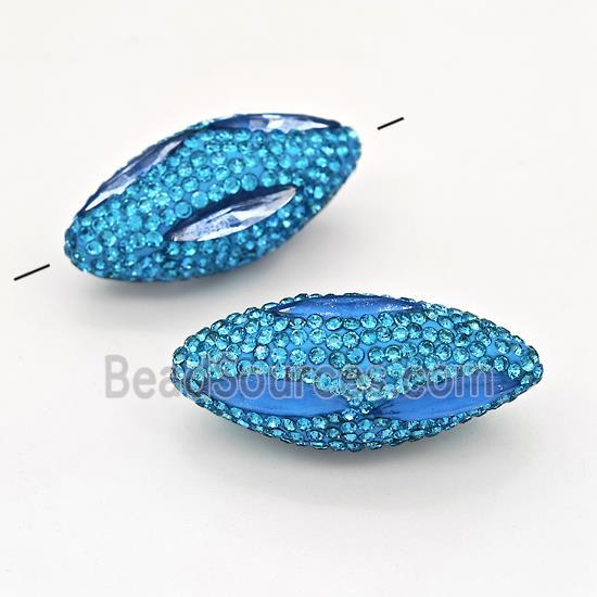 Clay Rice Beads Pave Blue Rhinestone Crystal Glass