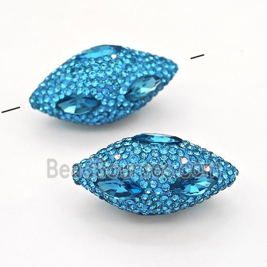 Clay Rice Beads Pave Blue Rhinestone Crystal Glass