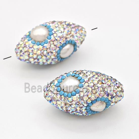 Clay Rice Beads Pave White Rhinestone Pearl