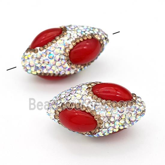 Clay Rice Beads Pave Rhinestone Red Synthetic Turquoise