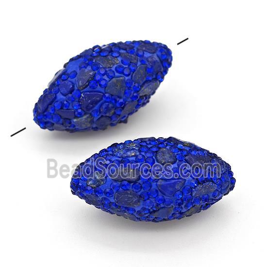 Clay Rice Beads Pave Blue Rhinestone Lapis
