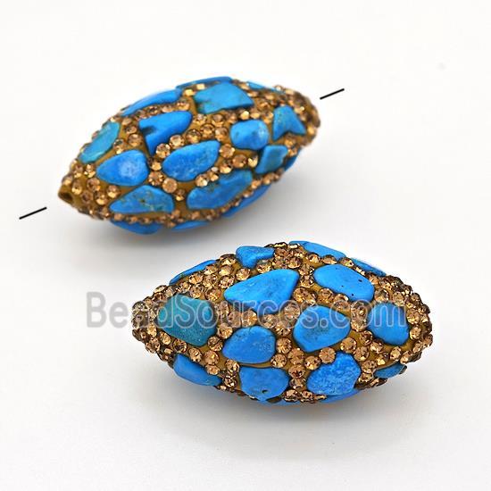 Clay Rice Beads Pave Yellow Rhinestone Blue Synthetic Turquoise