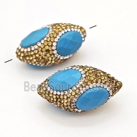 Clay Rice Beads Pave Yellow Rhinestone Blue Synthetic Turquoise