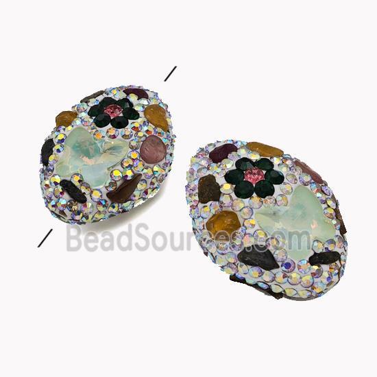 Clay Oval Beads Pave White Rhinestone Tourmaline Multicolor