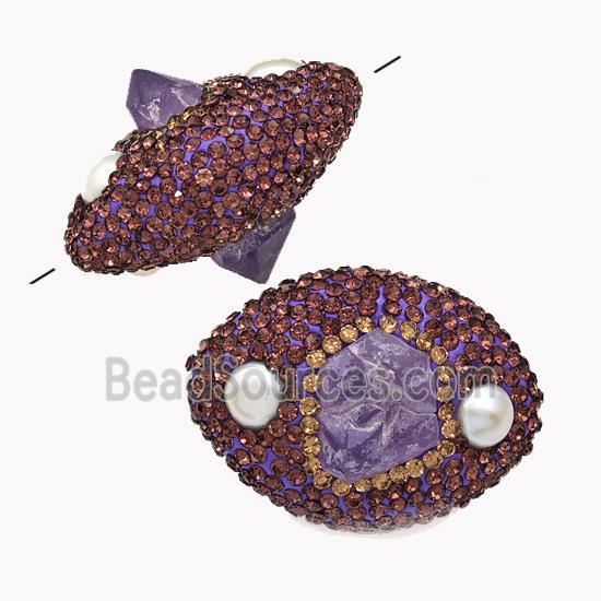 Clay Oval Beads Pave Purple Rhinestone Amethyst