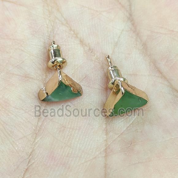 Natural Australian Chrysoprase Stud Earrings Trangle Gold Plated