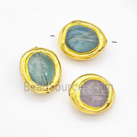 Natural Fluorite Beads Freeform Multicolor Gold Plated